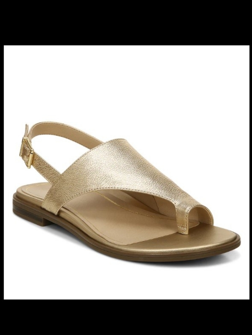 Vionic Womens 7.5 Gold Flat Sandals Ella Resort  1-Toe Backstrap Buckle Metallic